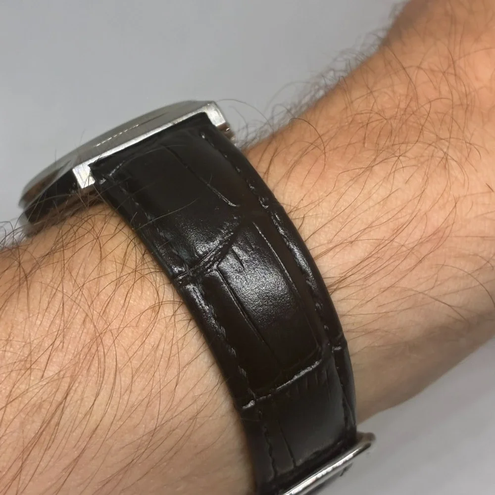 Seiko Type II Quartz Men Watch Silver  Tone 7123-7020 Day Date Leather Strap